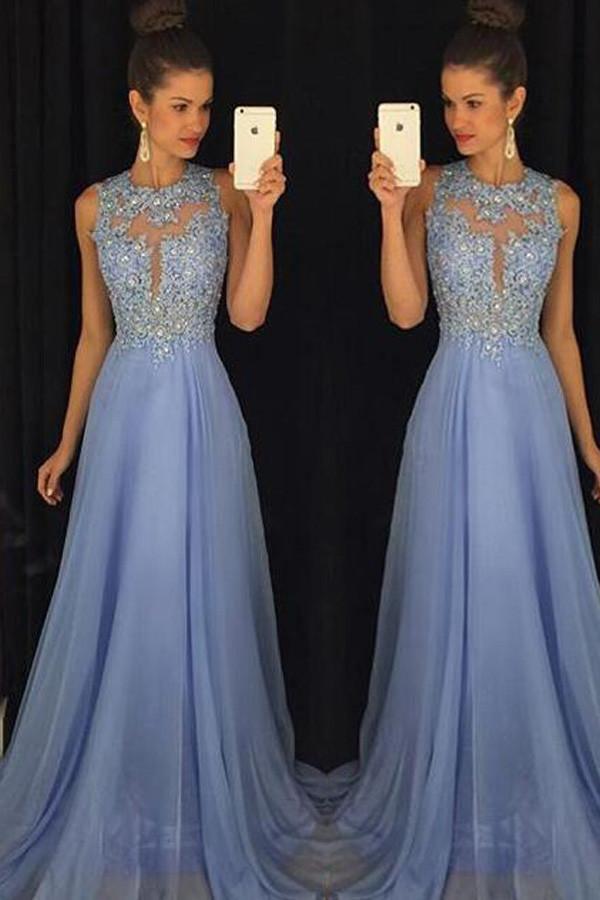 Blue Prom Dresses Elegant Evening Dresses Beaded Party Dresses PG376 - Tirdress