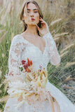 Boho A-line Long Sleeves Lace Outdoor Wedding Dresses TN319 - Tirdress