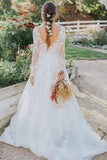 Boho A-line Long Sleeves Lace Outdoor Wedding Dresses TN319 - Tirdress