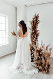 Boho Wedding Dresses Jewel Neck Lace A Line Long Sleeves Bridal Gown TN309 - Tirdress