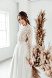 Boho-Hochzeitskleider, Juwel-Ausschnitt, Spitze, A-Linie, lange Ärmel, Brautkleid TN309