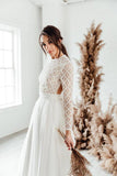 Boho Wedding Dresses Jewel Neck Lace A Line Long Sleeves Bridal Gown TN309