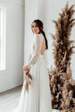 Boho Wedding Dresses Jewel Neck Lace A Line Long Sleeves Bridal Gown TN309 - Tirdress