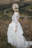 Boho A-line Wedding Dress V Back Lace Bridal Gown Separates Wedding Dress TN247 - Tirdress