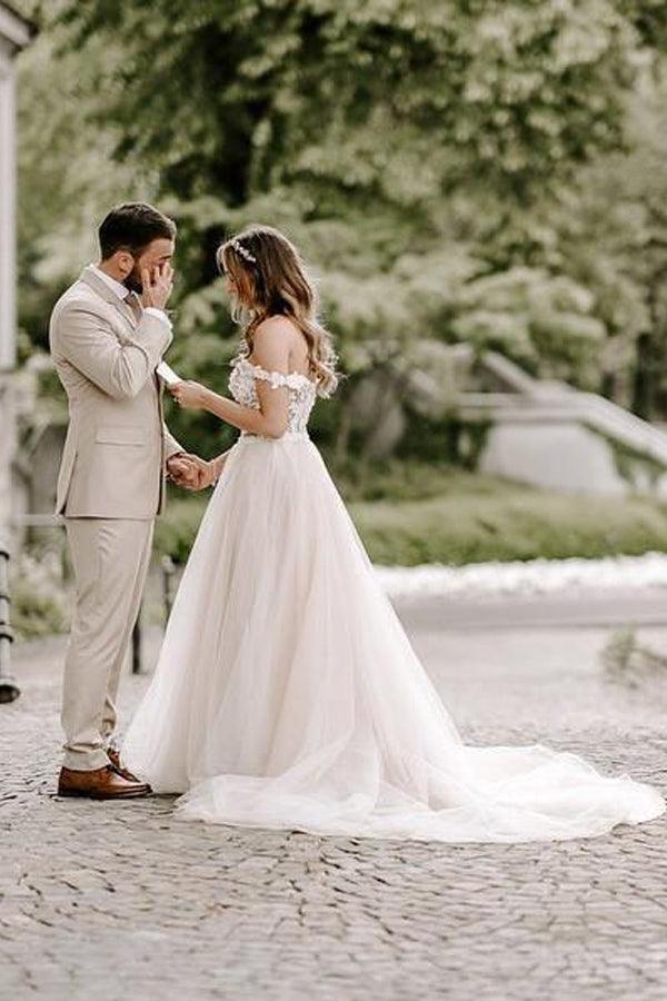 Boho Champagne Off The Shoulder Wedding Dress Bridal Gown TN291 Custom Size / As Picture Boho Champagne Off The Shoulder Wedding Dress Bridal Gown TN291 Custom Size / As Picture