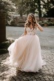 Boho Champagne A-line Off The Shoulder Wedding Dress Bridal Gown TN291