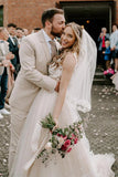 Boho Champagne A-line Off The Shoulder Wedding Dress Bridal Gown TN291 - Tirdress