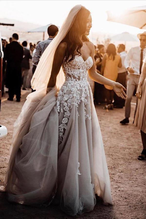 Boho Sweetheart Wedding Dress Bridal Gowns With Lace Applique TN257 US18 / Custom Color Boho Sweetheart Wedding Dress Bridal Gowns With Lace Applique TN257 US18 / Custom Color