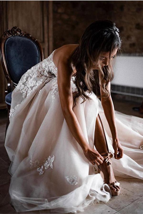 Boho Sweetheart Wedding Dress Bridal Gowns with Lace Applique TN257 US18 / Custom Color Boho Sweetheart Wedding Dress Bridal Gowns with Lace Applique TN257 US18 / Custom Color