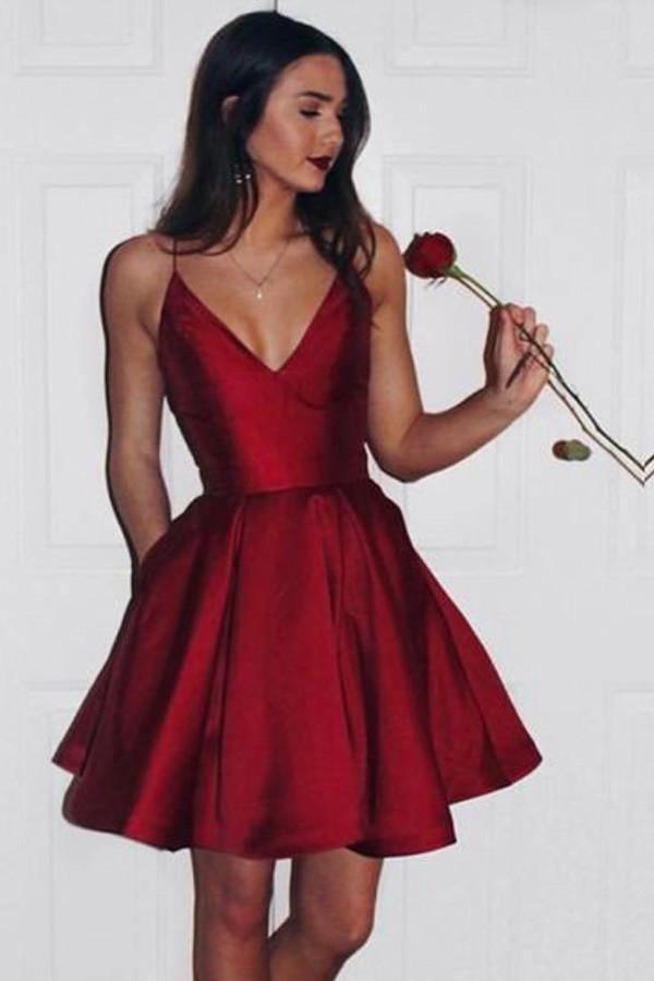 Burgundy Cute Simple Spaghetti Straps Homecoming Dress Party Dress US4 / Custom Color Burgundy Cute Simple Spaghetti Straps Homecoming Dress Party Dress US4 / Custom Color