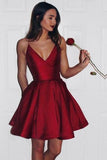 Burgundy Cute Simple Spaghetti Straps Homecoming Dress Party Dress TN125