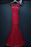 Burgundy Long Prom Mermaid Formal Dress With Lace Sleeveless PG690