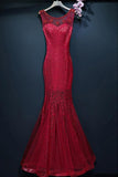 Burgundy Long Prom Mermaid Formal Dress With Lace Sleeveless PG690 - Tirdress