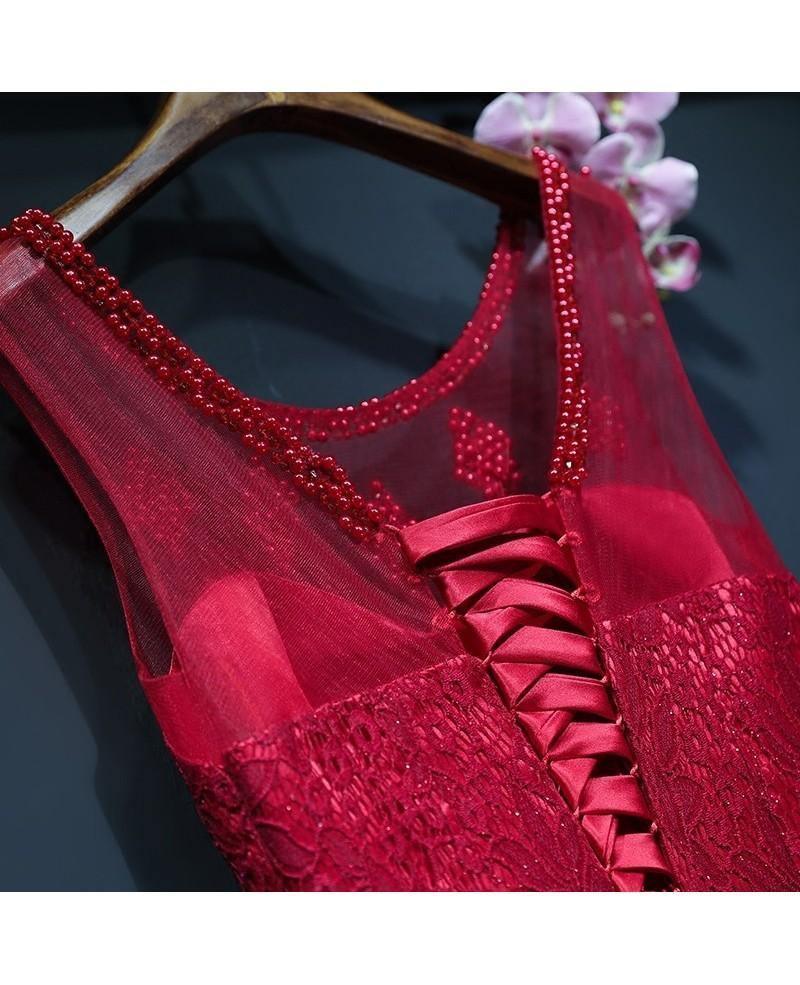 Burgundy Long Prom Mermaid Formal Dress With Lace Sleeveless PG690 - Tirdress
