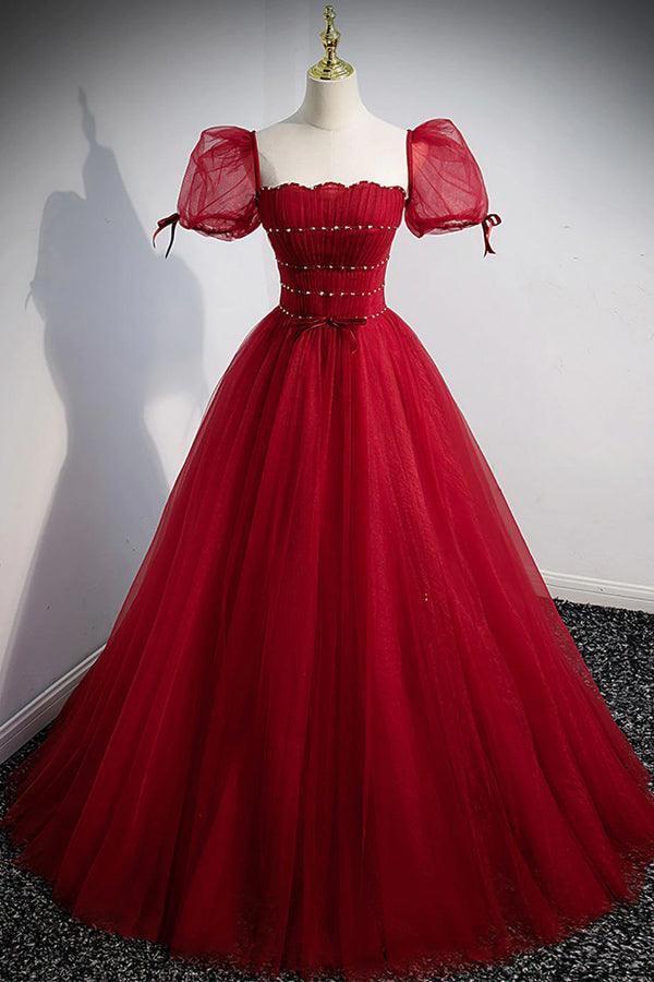 Burgundy A line Tulle Long Prom Dress, Burgundy Evening Dress TP1123 Tirdress Burgundy A line Tulle Long Prom Dress, Burgundy Evening Dress TP1123 Tirdress