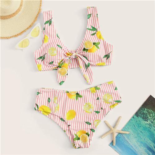 Print Knot Bikini Set Women Swimwear Sexy Beachwear Bathing Suit B035 - Tirdress