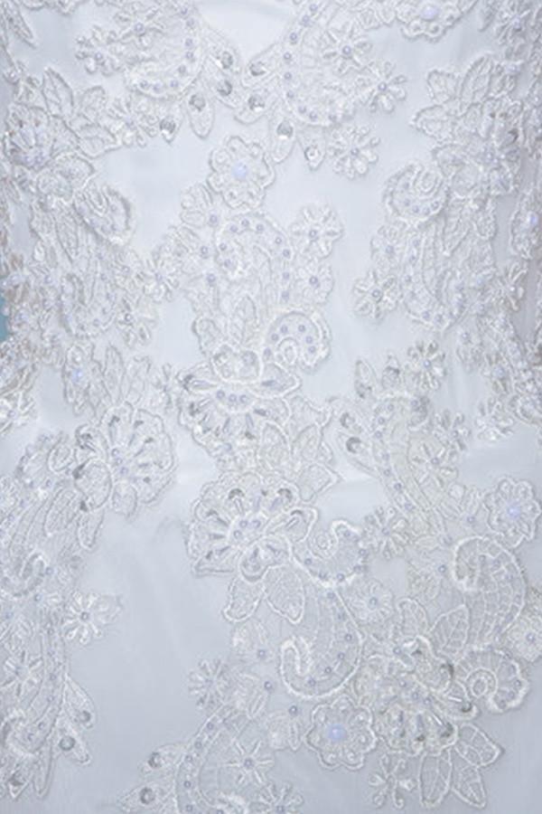 Cap Sleeves Floor-Length Court Train Wedding Dress With Beading TN0100 - Tirdress