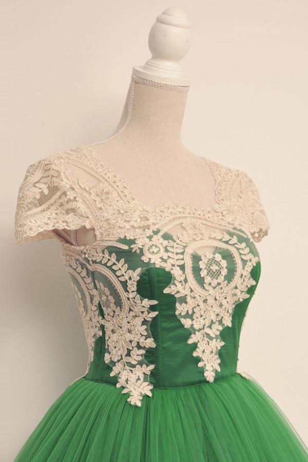 Cap Sleeves Square Knee-Length Green Homecoming Dress With Lace US16 / Custom Color Cap Sleeves Square Knee-Length Green Homecoming Dress With Lace US16 / Custom Color