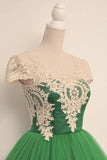 Cap Sleeves Square Knee-Length Green Homecoming Dress With Lace TR0100 - Tirdress