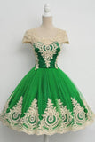 Cap Sleeves Square Knee-Length Green Homecoming Dress With Lace TR0100