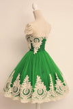 Cap Sleeves Square Knee-Length Green Homecoming Dress With Lace TR0100 - Tirdress