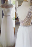 Cap Sleeves White Beading Backless Prom Dresses Evening Dresses PG292