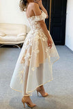 Champagne Tulle Off The Shoulder High Low Homecoming Dresses HD0164 - Tirdress