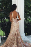 Charming Mermaid Backless Sequins Rose Gold Long Prom Dress TP0872 - Tirdress