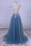 Charming Prom Dress Elegant Long Tulle  Appliques Formal Dress TP0174