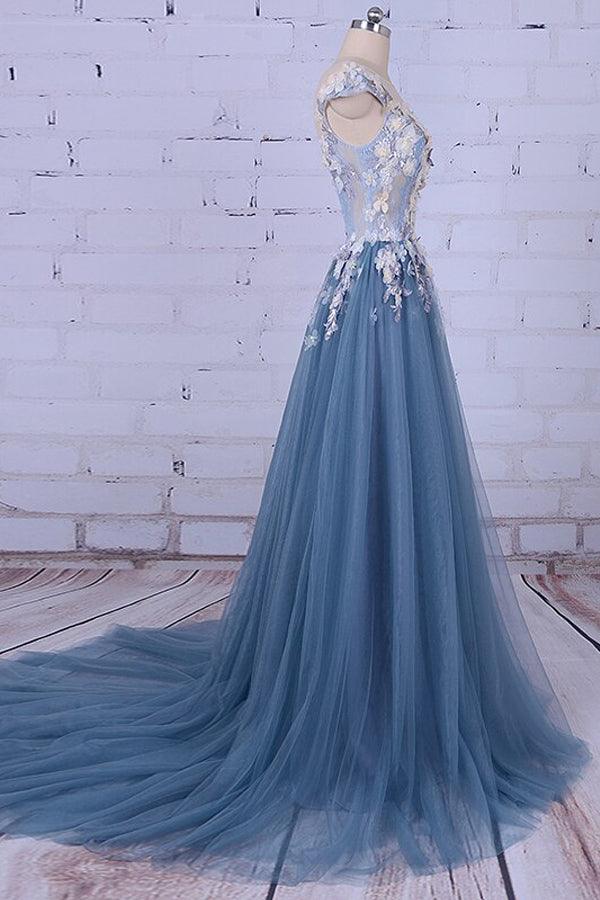 Charming Prom Dress, Elegant Long Tulle Appliques Formal Dress TP0174 - Tirdress