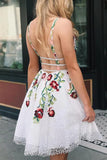 Charming A-line Lace Floral Appliques V Neck Short Homecoming Dress HD0038 - Tirdress