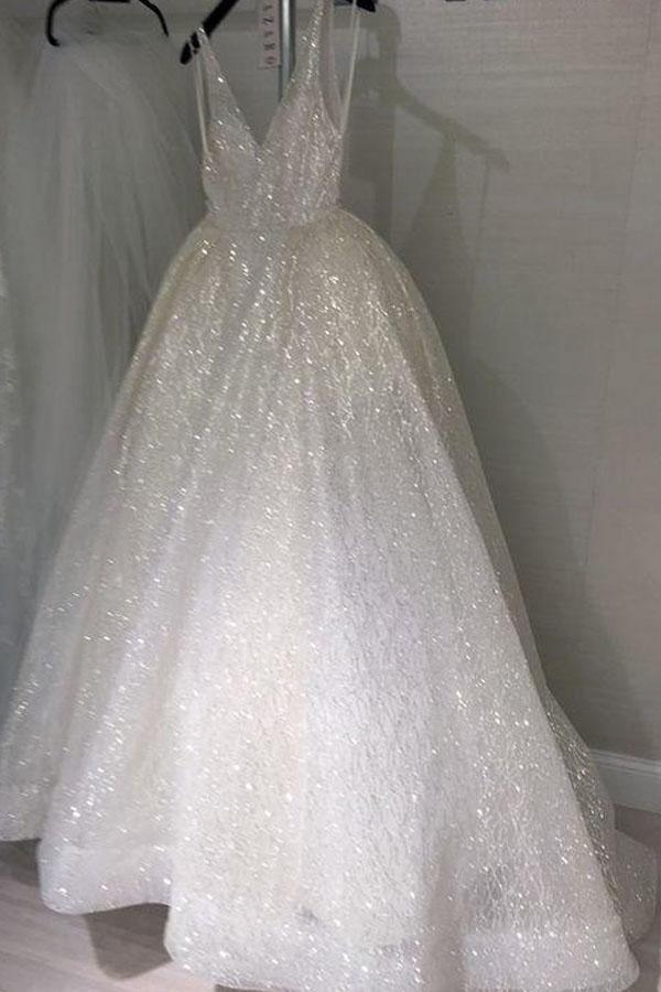 Charming Backless Sequined A Line Long Prom Dresses Wedding Dresses TP0830- Tirdress