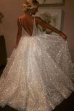 Charming Backless Sequined A Line Long Prom Dresses Wedding Dresses TP0830 - Tirdress