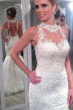 Charming High Neck Sleeveless Lace Mermaid Tulle Wedding Dresses WD033
