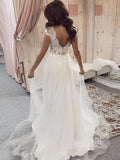 Charming A Line V Neck Cap Sleeves Tulle Wedding Dresses TN264 - Tirdress