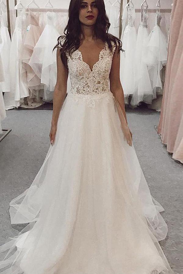 V neck cap on sale sleeve wedding dress