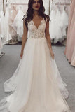 Charming A Line V Neck Cap Sleeves Tulle Wedding Dresses  TN264