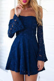 Charming Off The Shoulder Blue Lace Homecoming Dresses Party Dress PG181 - Tirdress