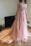 Charming Pink Lace Tulle Open Back Little Train Prom Dresses WD198 - Tirdress