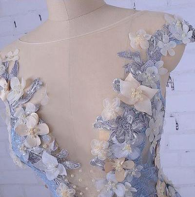 Charming Prom Dress, Elegant Long Tulle Appliques Formal Dress TP0174 - Tirdress
