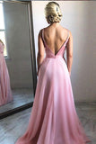 Charming Simple Pink V Neck Chiffon Long Prom Dress, Evening Dresses TP0165 - Tirdress