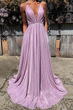 Charming Spaghetti-Straps A-line V-neck Prom Dresses with Sequins TP0857