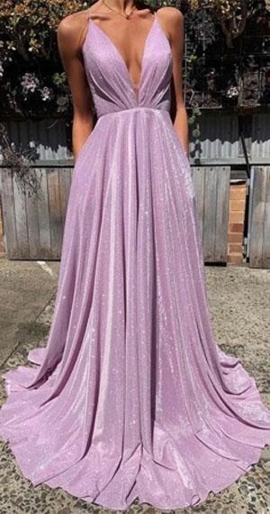 Charming Simple Spaghetti-Straps A-line V-neck Prom Dresses with Sequins TP0857 - Tirdress