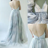 Charming Straps Simple V Neck Tulle Prom Dresses Evening Dresses PG467 - Tirdress