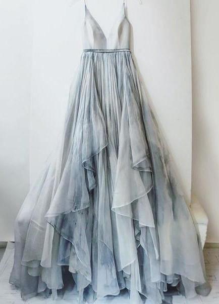 Charming Straps Simple V Neck Tulle Prom Dresses Evening Dresses PG467 - Tirdress