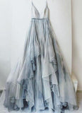 Charming Straps Simple V Neck Tulle Prom Dresses Evening Dresses PG467