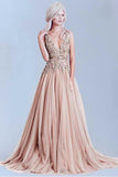 Charming Tulle V-Neck A-Line Evening Dresses With Lace Appliques PG504 - Tirdress