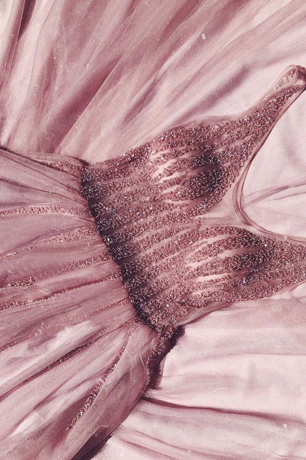 Cheap A Line V Neck Pink Beading Long Prom Formal Dress TP0867 - Tirdress
