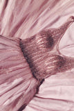 Une ligne col en V rose perles longue robe de bal TP0867