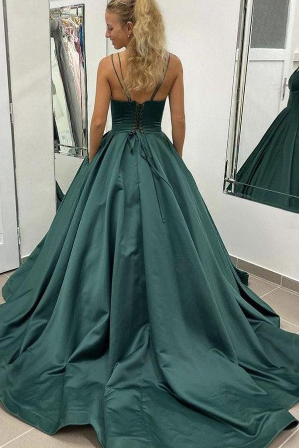 Chic A-Line Spaghetti Straps Simple Prom Dress Satin Formal Dress US14 / Custom Color Chic A-Line Spaghetti Straps Simple Prom Dress Satin Formal Dress US14 / Custom Color